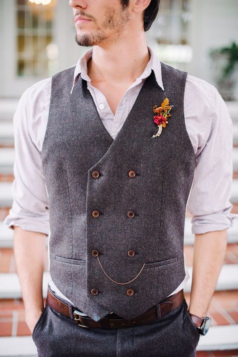 Love this double breasted waistcoat Alternative Wedding Attire, Vintage Groomsmen Attire, Wedding Attire For Groom, Boho Wedding Attire, Vintage Groomsmen, Groom Vest, Rustic Groom, Wedding Groomsmen Attire, Groomsmen Looks