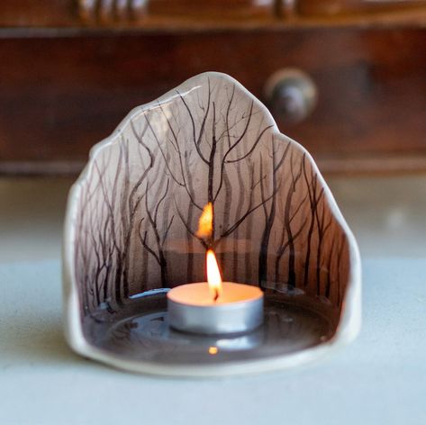 Enchanted Forest Tea Light Holder, Handamde Ceramic Candle Holder, Rustic Home Decor - Etsy Forest Inspired Pottery, Clay Flower Candle Holder, Ceramic Candle Sticks Pottery, Pottery Gift Ideas Diy, Mystical Ceramics, Ceramic Candle Stick Holders, Candle Holders Clay, Clay Pot Candle Holders, Clay Tea Light Holder