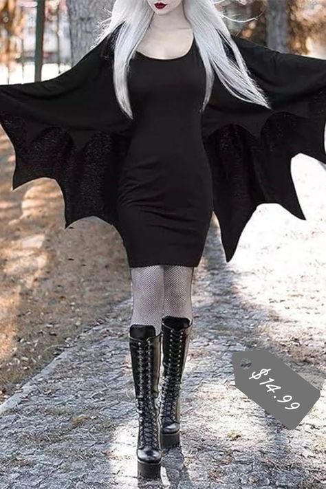 #HalloweenDress #GothicFashion #CosplayDress #WitchCostume #VampireDress #MedievalStyle #BatSleeveDress #PartyOutfit #GothicClothing #WomensFashion Dress Vintage Aesthetic, Plus Size Retro Dresses, Halloween Party Dress, Vestidos Retro, Beautiful Black Dresses, Halloween Long Sleeve, Vintage Black Dress, Bat Wing, Goth Dress