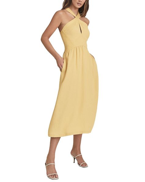 Reiss Orla Halter Midi Dress / Gilt Work Dresses For Women, Keyhole Dress, Yellow Midi Dress, Halter Midi Dress, Work Wear Women, Dress Shapes, Womens Midi Dresses, Elegant Style, Fit And Flare