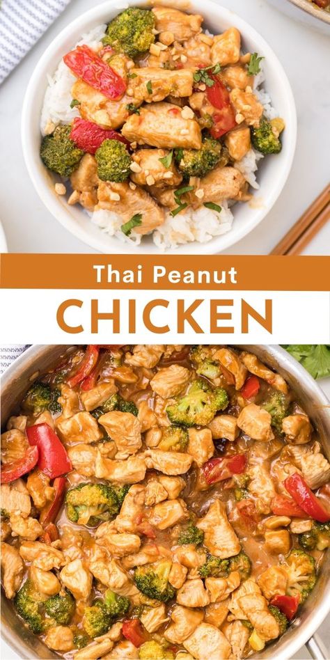 Easy Thai Peanut Chicken via @familyfresh Thai Peanut Satay Chicken, Healthy Thai Peanut Chicken, Baked Thai Peanut Chicken, Chicken With Thai Peanut Sauce, Chicken And Peanut Sauce, Instapot Thai Peanut Chicken, Chicken Peanut Recipes, Healthy Peanut Chicken, Chicken Stirfry Peanut Sauce