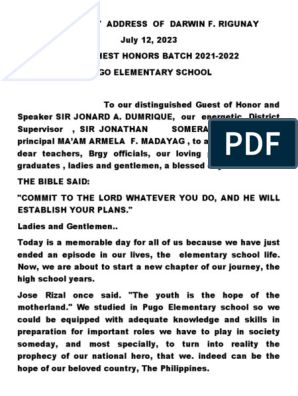 Welcome Address | PDF Welcome Speech For Event In School, Speech For Graduation, Silliman University, Welcome Speech, Elementary Graduation, Graduation Message, Welcome Words, Words Of Gratitude, Graduation Speech