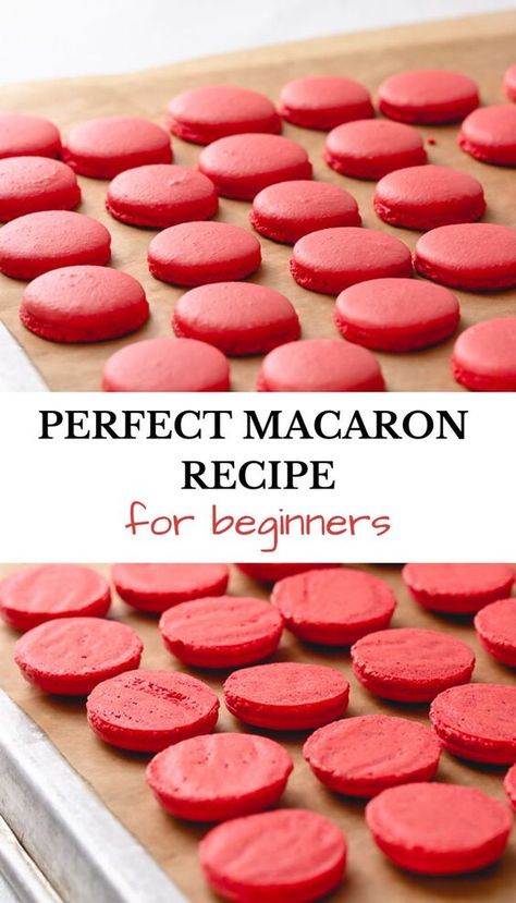 This basic macaron recipe is perfect for beginners. In this post, you’ll find all my tips and tricks for perfectly full shells with pretty little feet and smooth tops, as well as my detailed video tutorial to walk you through the entire process! #macaronshowtomake #macaronsvideos #basicmacaronsvideo Easy Macaron Recipe, French Macaron Recipe, French Macaroon Recipes, Kue Macaroon, Macaron Cookies, French Macaron, French Macaroons, Torte Cupcake, Macaroon Recipes