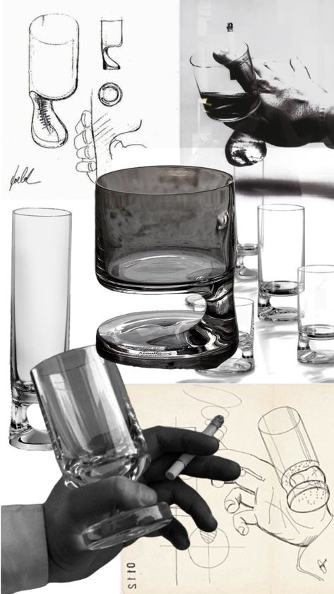 Smoke Glasses - Joe Colombo #casestudy #vintage #tableware #collage #productdesign #ideaboard Magazine Page Design, Fun Wine Glasses, Joe Colombo, Vintage Tableware, Interior Design Concepts, Antique Glassware, Collage Illustration, Cinematic Photography, Illustration Sketches