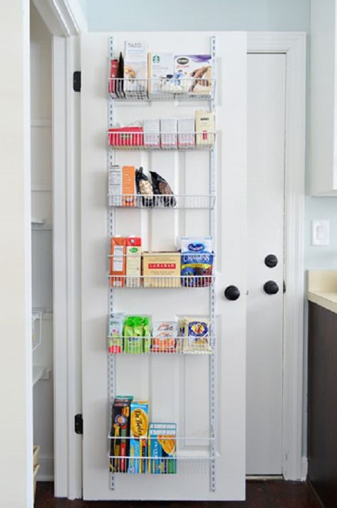 Doors make perfect spots for all sorts of storage hacks, here are our 14 faves Over The Door Shelves, Inside Pantry Door Storage, Lower Pantry Storage, Back Of Pantry Door Storage, Behind The Door Pantry Storage, Pantry Door Shelves, Back Of Door Storage Ideas, Door Pantry Storage, Pantry Door Organization