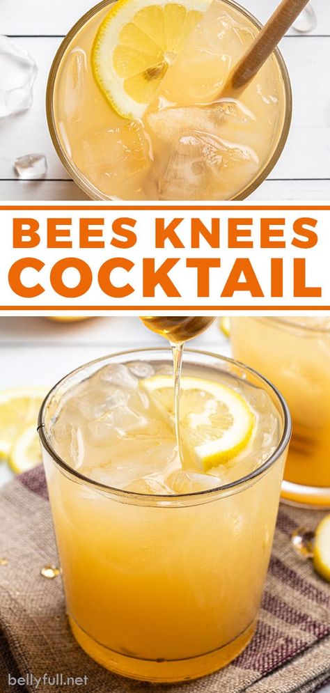 The classic Bee’s Knees cocktail gets a little facelift with added sweet fruit juice, then blended. It’s refreshing and delicious - perfect for spring or summertime. Make a single drink or just multiply the ingredients to satisfy a group. Bees Knees Cocktail Gin, Bee Knees Cocktail, Group Cocktails Drink Recipes, Queen Bee Cocktail, Bee’s Knees Cocktail, The Bees Knees Cocktail, Bees Knees Cocktail Recipe, Specialty Drinks For Party, Group Cocktails