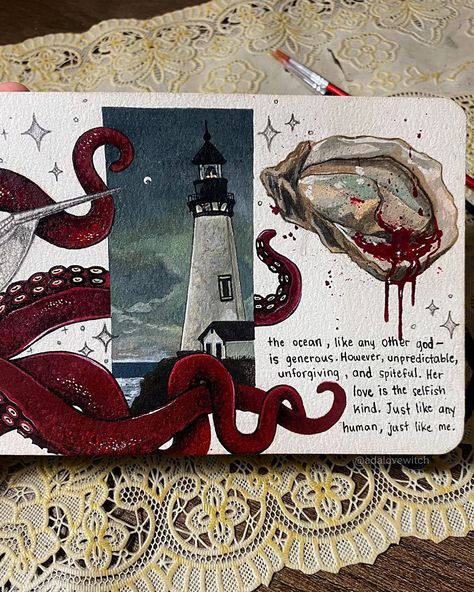 I don't believe in God but I believe that you're my savior. A new sketchbook spread; my interpretation of Sailor Song by Gigi Perez, and wrote some of my thoughts below the bloody oyster.🫀🛥️🐚🐙 #art #kraken #siren #sketchbook #sketchbookspread #horrorart #lovecraftian #sailorsong #ocean #oceanart #drawing #painting #nautical #nauticalart #explorepage Sailor Song Drawing, How To Draw A Siren, Ocean Eyes Drawing, Sketchbook Spread Inspiration, Sketchbook Spread Ideas, Sketch Book Spreads, Siren Drawing, Kraken Drawing, Sailor Song