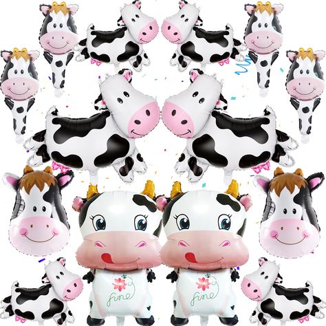 PRICES MAY VARY. Cow balloon: this cow birthday party decorations includes 14 cow-themed balloons, perfect for adding a touch of whimsy to your kid's birthday party or farm-themed event. bring the farm to your party with our cow girl balloon party decoration set! High-quality: crafted from high-quality material, our cow print balloons are easy to inflate and can be filled with helium for a delightful floating display. Fun farmyard decor: each cow print balloon features charming cow print pattern Farm Animal Balloons, Cow Print Balloons, Cow Balloons, Animal Balloons, Cow Birthday Parties, Farm Animals Theme, Farm Themed Birthday Party, Cow Birthday, Balloons Party