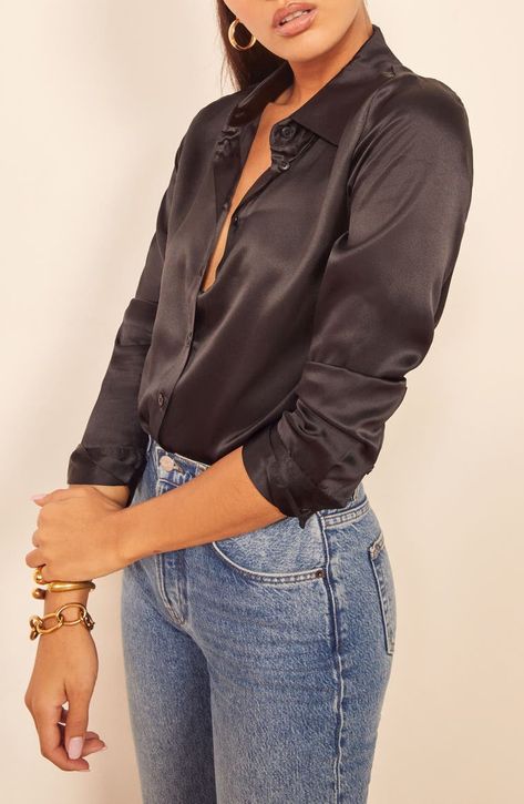 Black Silk Top Outfit, Black Silk Blouse Outfit, Silk Button Up Outfit, Silk Button Down Shirt Outfit, Undershirt Outfit, Silk Top Outfit, Silk Blouse Outfit, Silk Shirt Outfit, Buisness Casual