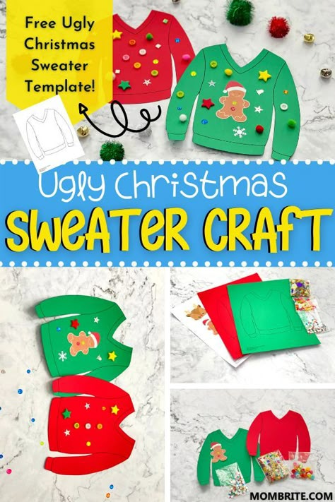 Holiday Craft 3rd Grade, Christmas Themed Art Projects For Kids, Holiday Crafts For 2nd Graders, Christmas Sweater Craft Preschool, Christmas Family Projects For School, Christmas Enrichment Activities, Fun Christmas Activities For Kids Diy Crafts, Ugly Christmas Sweater Template Free, Fourth Grade Christmas Crafts