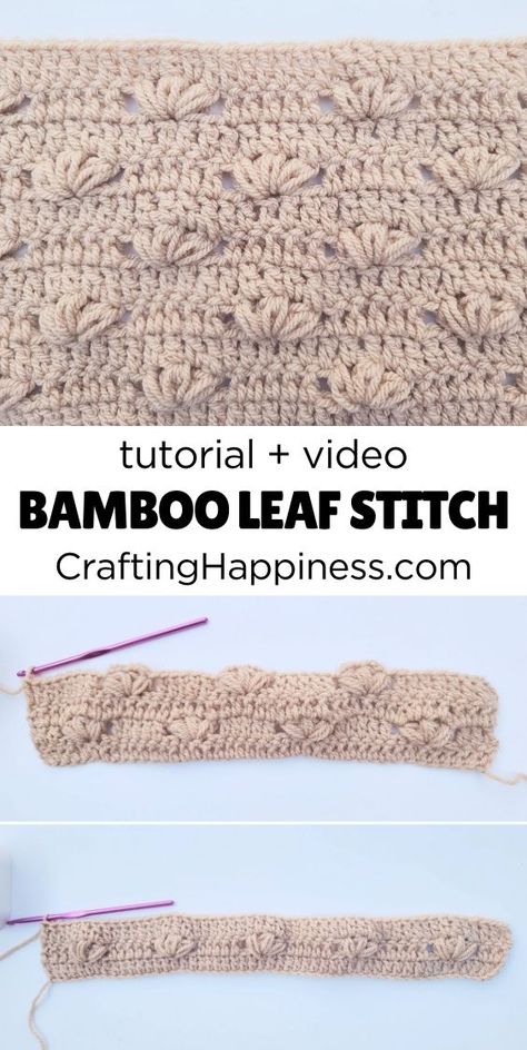 Learn how to crochet the Bamboo Leaf Stitch using my free written and video tutorial on Crafting Happiness. This is a beginner-friendly crochet stitch. You can use it to add the beauty and elegance of bamboo leaves for your blankets. Star Stitch Crochet Pattern, Crochet Washcloth Free, Leaf Stitch, Crochet Leaf, Crochet Throw Pattern, Bamboo Leaf, Crochet Star, Craft Crochet, Crochet Leaves