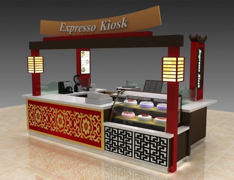 Mall food kiosk design for sale | Japanese traditional food hut for sushi Street Food Design, Bar Counter Design, Food Kiosk, Food Stand, Kiosk Design, Stall Designs, Counter Design, Coffee Shop Design, Sushi Bar