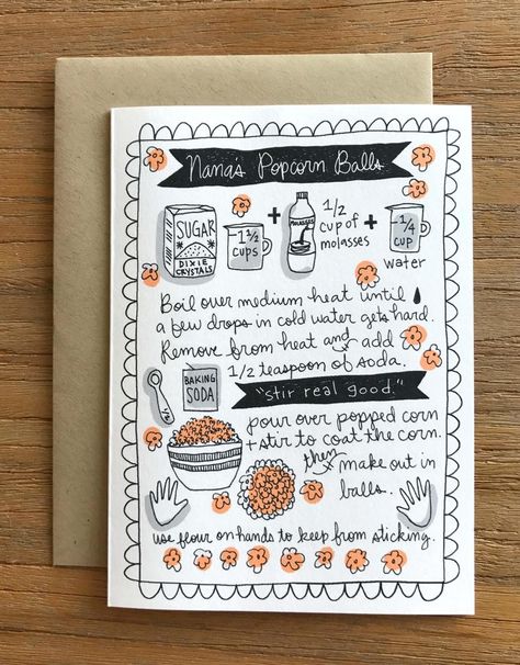 Drink Doodles, Southern Humor, Cooking Brussel Sprouts, Illustrated Recipes, Cooking Prime Rib, Illustrated Recipe, Popcorn Balls, Handwritten Recipes, Van Nuys