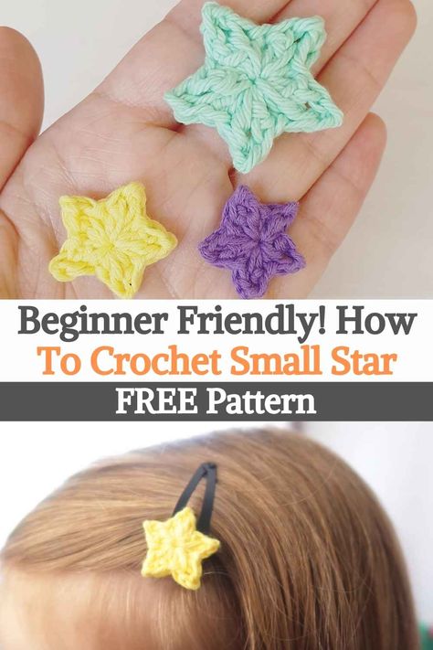 In this opportunity we will learn how to make these small star appliques that can be used in almost any project. They would be perfect in a baby blanket, in a sweater or in a nice hat for the cold. We would love to make a blanket that has three of these pretty stars on the corners of its edges, with a cord, as if it were a garland, it's just an idea, it all depends on your taste and creativity. What we are sure of is that it is a very simple project, perfect for beginners. Crochet Small Star, Pretty Stars, Crochet Star Patterns, Make A Blanket, Mini Stars, Crochet Applique Patterns Free, Crochet Appliques, Crochet Embellishments, Crochet Star