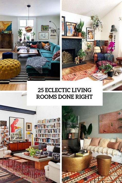 eclectic living rooms done right cover Bohemian Mcm Living Room, Eclectic Living Rooms Ideas, Mismatching Couches Living Room, Small Eclectic Living Room Ideas, Vintage Modern Eclectic Decor, Colorful Rug In Living Room, Living Room Anthropologie, Eclectic Lounge Room Ideas, Cozy Collected Living Room