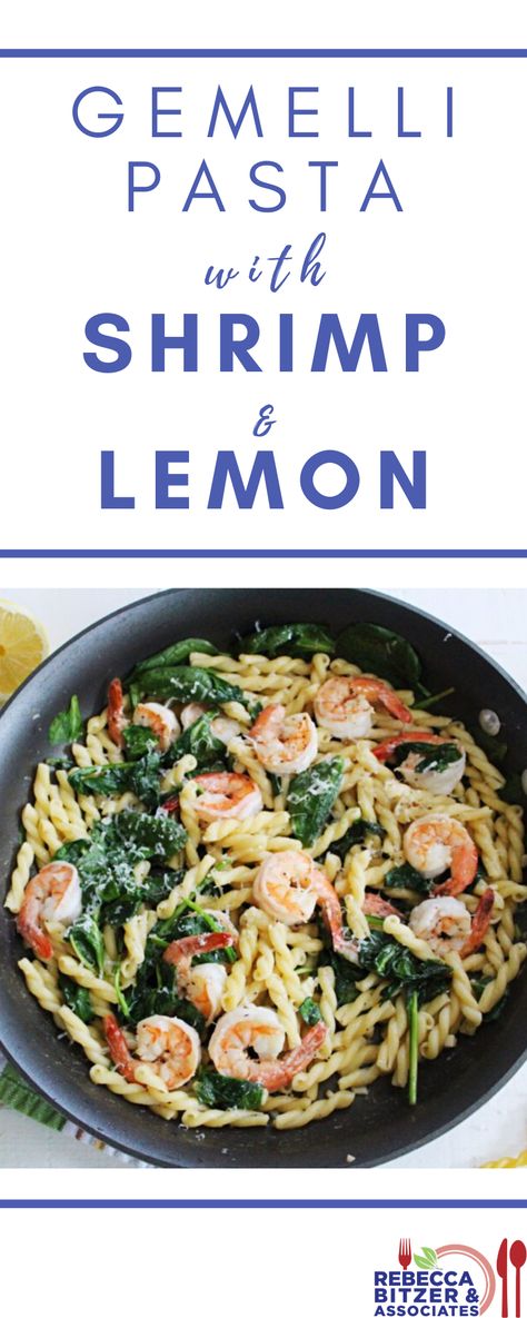 Gemelli Pasta Salad, High Protein Shrimp Pasta, Gemelli Pasta Recipes, Spaghetti Ideas, Fusilli Pasta Recipe, Gemelli Pasta, Pasta With Shrimp, 20 Grams Of Protein, Shrimp Dinner