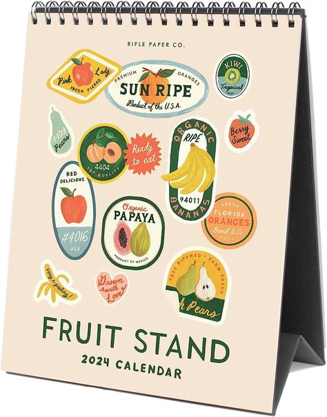 Amazon.com: RIFLE PAPER CO. 2024 Fruit Stand Desk Calendar - 12 Month Dated Calendar, Beautiful Fruit Illustrations, 6" L x 7.5" W, Double Spiral with Attached Stand to Prop Up on Desk : Office Products How To Make A Calendar, Fruit Calendar, Calander Design, Calendar Ideas Design, Cute Desk Calendar, Animation Book, Illustrator Ideas, Calendar Illustration, Trailer Shop