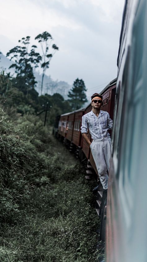 railway station Editorial. Men and train. Ella to Kandy Train Inspirations. bloggersboyfriend.com www.instagram.com/bloggers_boyfriend linen, sri lanka travel. Bloggers boyriend. travel editorial, train high fashion. travel blogger. on the train. most beautiful train journey in the world. @Bloggers_Boyfriend - educational lifestyle and travel blog@Bloggers_Boyfriend Train Tracks Photography, Travel Editorial, Boy Photo Shoot, Travel Pose, Photoshop Tutorial Photo Editing, Mens Photoshoot Poses, Abandoned Train, Sri Lanka Travel, Travel Pictures Poses