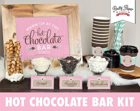 Hot Chocolate Bar Printable Kit // INSTANT DOWNLOAD // Pink Winter Woodland // Hot Cocoa Party // Sign, Labels, Cup Tags // BP05 Hot Chocolate Bar Printable, Hot Cocoa Party, Cocoa Party, Lumberjack Birthday, Peppermint White, Hot Chocolate Bar, Winter Treats, Bar Kit, Toffee Bits