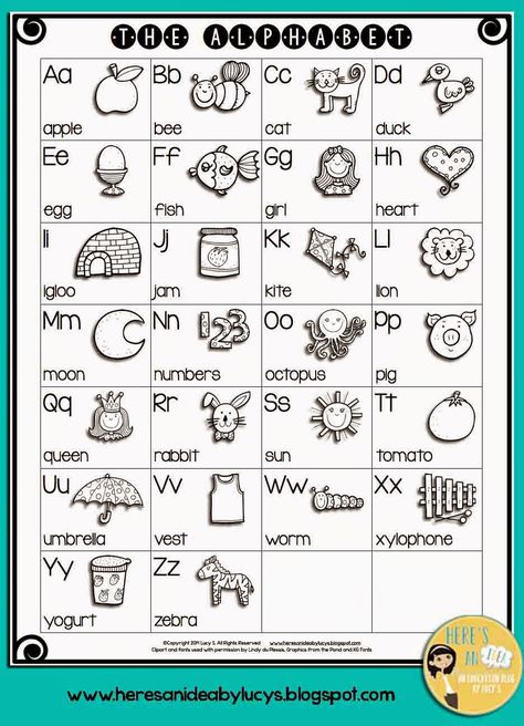 FREE B&W English Alphabet Chart - have kids color the pictures and keep this chart for reference English Alphabet Chart, Spanish Alphabet Chart, W Alphabet, Alphabet Chart Printable, Coloring Worksheets For Kindergarten, Kindergarten Alphabet, September School, Alphabet Letters Images, English Alphabet Letters