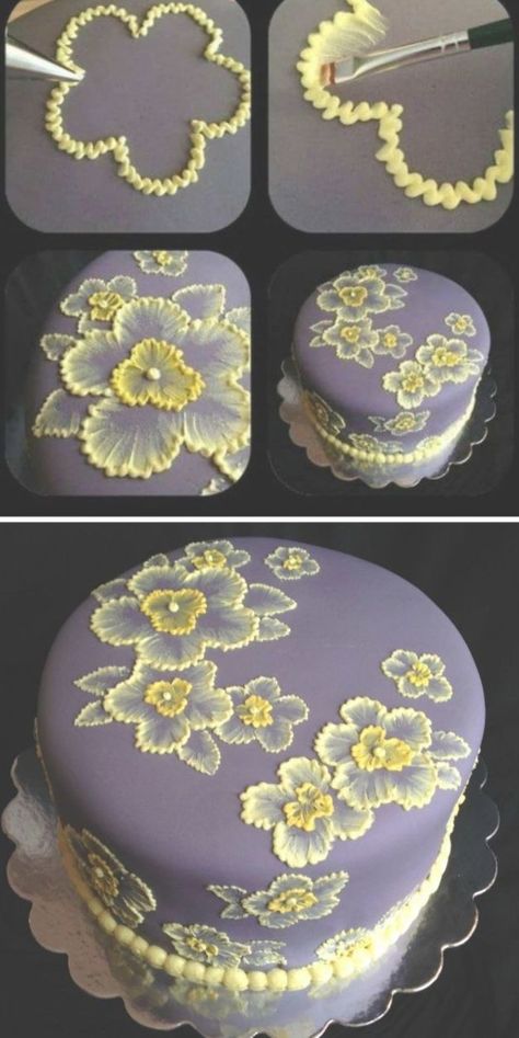 Cake With Yellow Flowers, Brush Embroidery Cake, Embroidery Cake, Torte Creative, Brush Embroidery, Torte Cupcake, Cake Decorating Piping, Creative Cake Decorating, Cake Flowers