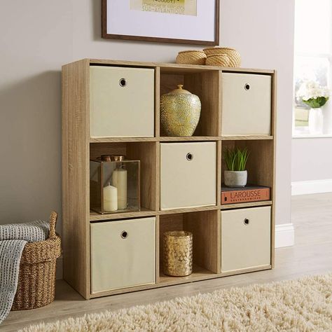 Home Source Storage Cube 9 Shelf Bookcase Wooden Display Unit Organiser Sonoma Oak Furniture Cube Shelf, Cube Storage Shelves, Cube Storage Unit, Cube Unit, Storage Cube, Storing Books, Canvas Storage, Shelf Bookcase, Wooden Display