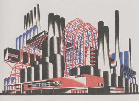 Iakov Chernikhov, Fantastic compositions, 1929-1931, composition 73 Factory Sketch, Futuristic Factory, Constructivism Architecture, Russian Constructivism, Aesthetic Space, Typography Poster Design, Architectural Sketch, Industrial Art, Museum Exhibition