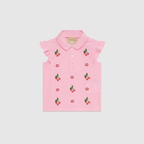 Baby GG cherries cotton piquet polo in pink | GUCCI® US Gucci Baby, Baby Ready, Gucci Kids, Luxury Wear, Future Mom, Baby Fever, Pink Cotton, Girls Tshirts, Juicy Couture