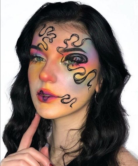 Full Face Makeup Ideas Crazy, Abstract Makeup Looks, Artsy Makeup, Face Paint Makeup, Halloween Eye Makeup, Rave Makeup, Halloween Makeup Inspiration, Unique Makeup, Youtube Makeup