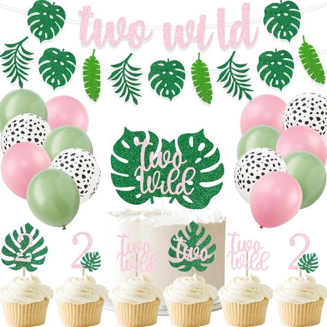 PRICES MAY VARY. SAFARI WILD DECORATON FOR GIRLS: The safari birthday banner and cake toppers are made of glitter paper, very sparkle and easy to use, you don’t worry about falling glitters everywhere! JUNGLE WILD BIRTHDAY PARTY SET: Includes 1 x two wild birthday banner with tropical leaves garland, 1 x safari jungle 2nd birthday cake topper, 24 x glitter two wild food picks, 15 x balloons(5 pieces of each color). TROPICAL GIRL PARTY DECORATION: These beautiful jungle safari birthday supplies a Six Month Birthday Decoration, Safari 2nd Birthday Party, Deer Baby Shower Decorations, Birthday Cake Sparklers, Big Birthday Cake, Adventure Birthday Party, Jungle Theme Birthday Party, Pink Girl Birthday, Wild Birthday Party