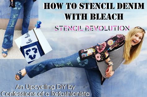 Check out my first attempt at using stencils + a fab no mess trick to get them to stay put with my no sew denim refashioning video tute ♻️ Diy Trousers, Sew Denim, Diy Bleach, Bleaching Clothes, Rag Rug Diy, Refashioned Clothing, Using Stencils, Diy Clothes Refashion, Bleached Jeans