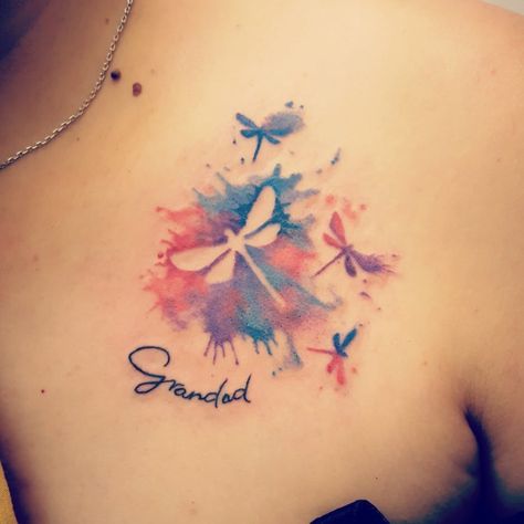 Watercolour Dragonfly, Watercolor Dragonfly Tattoo, Small Dragonfly Tattoo, Tatoo 3d, Bow Tattoo Designs, Dragonfly Tattoo Design, Remembrance Tattoos, Dandelion Tattoo, Tattoos For Women Flowers