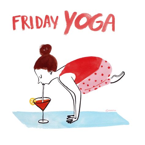 Friday Yoga by Anna Pini #illustration #annapini #ink #watercolor #ecoline #funny #humor #yoga #handlettering #handtype Funny Yoga Pictures, Yoga Meme, Frases Yoga, Yoga Quotes Funny, Yoga Lesson Plans, Arte Yoga, Yoga Illustration, Yoga Logo, Yoga Pictures