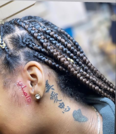 Authentic in Arabic Neck Tattoos Black Women, Cute Neck Tattoos, Sideburn Tattoo Women, Sideburn Tattoo, Tattoos Black Women, Face Tattoos For Women, Girl Neck Tattoos, Side Neck Tattoo, Black Art Tattoo