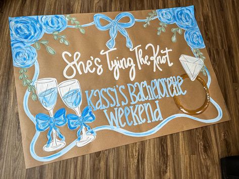 This is ADORABLE with all of the blues!! 🩵🦋🫶🏼 #bows #banner #banners Kraft Paper Banner, Bridal Banner, Engagement Party Banners, 21st Birthday Banner, Painted Banner, 50th Birthday Banner, Cute Banner, Bachelorette Banner, Engagement Banner