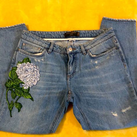 Nwot, Dolce & Gabbana, “Pretty “, Embroidered Hydrangea, Blue, Size 34, Length 34 1/2”, Inseam 26”, Around The Ankles 12”, Casual Relaxed Fit, Great Condition And Style, See Pics For More Details On The Design And Specifications Embroidered Hydrangea, Hydrangea Blue, Dolce And Gabbana Jeans, Denim Embroidery, Dolce And Gabbana Blue, Embroidered Jeans, Blue Purple, Boyfriend Jeans, Hydrangea