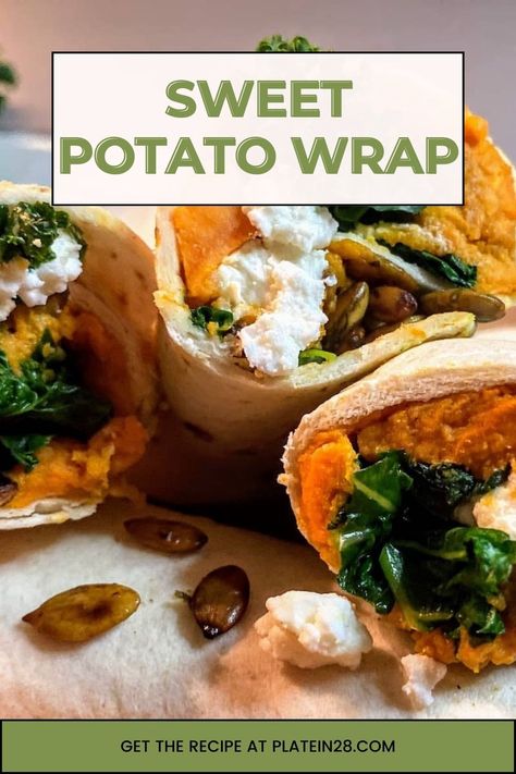 🍠 Looking for a delicious and healthy meal? Try our Sweet Potato Wraps with Kale and Feta! Our sweet potato wrap is vegetarian, nutritious, and so delicious. Sweet Potato Wraps, Sweet Potato Wrap Recipes, Potato Wrap, Sweet Potato Wrap, Kale Feta, Delicious Vegetarian Dinner, Vegan Feta Cheese, Sweet Potato Kale, Easy Lunch