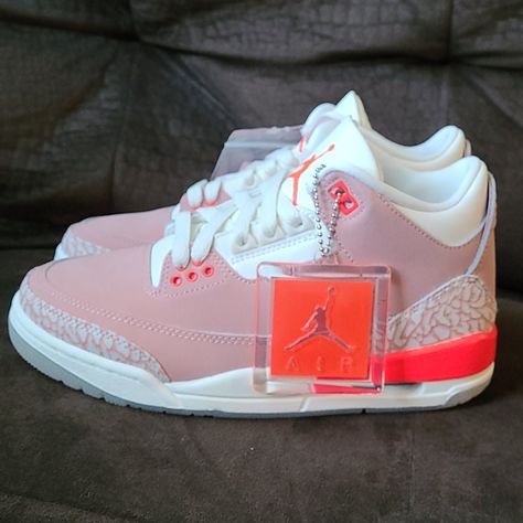 Womens Nike Air Jordan 3 Rust Pink Size: 6 Original Packaging: Yes, Comes With Extra Laces(Pink) Condition: Brand New, Deadstock. Jordan 4 Pink And White, Jordan 3s Pink, Cute Jordans 4s, Rust Pink Jordan 3 Outfit, Light Pink Jordans, Womens Jordans Sneakers, Cute Jordans For Women, Pink Jordan 3, Pink Jordan 4