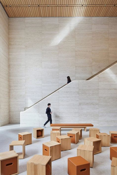 Foster + Partners flanks Istanbul Apple store with travertine stone walls Apple Store Design, Timber Ceiling, Glass Curtain, Glazed Walls, Foster Partners, Travertine Stone, Natural Ventilation, Stone Walls, Store Interior