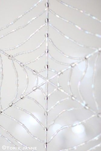 Beaded spiderweb up close | Blogged at Torie Jayne.com Blog|… | Flickr Spiderweb Tutorial, Beaded Spiderweb, Room Halloween Decor, Spider Web Diy, Bead Spider, Christmas Spiders, Barbed Wire Art, Wire Spider, Glam Halloween