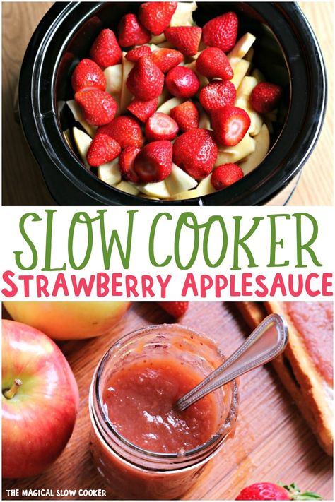 Slow Cooker Strawberry Applesauce is even better than store-bought and has no food coloring! - The Magical Slow Cooker #applesauce #strawberry #strawberryaplesauce #slowcooker Food To Keep In The House, Berry Applesauce, Strawberry Applesauce, Garden Canning, Spring Drinks, Slow Cooker Applesauce, Magical Slow Cooker, Food Fails, The Magical Slow Cooker