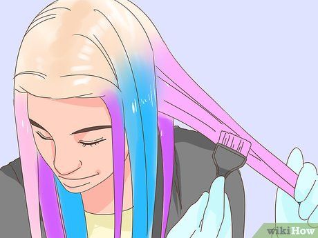 How to Dye Unicorn Hair (with Pictures) - wikiHow How To Dye Hair At Home Step By Step, Types Of Hair Color Techniques, Hair Dye Placement Ideas, How To Ombre Your Hair, Unicorn Hairstyle, Hair Dye Techniques, Hidden Rainbow Hair, Unicorn Hair Dye, Pastel Rainbow Hair