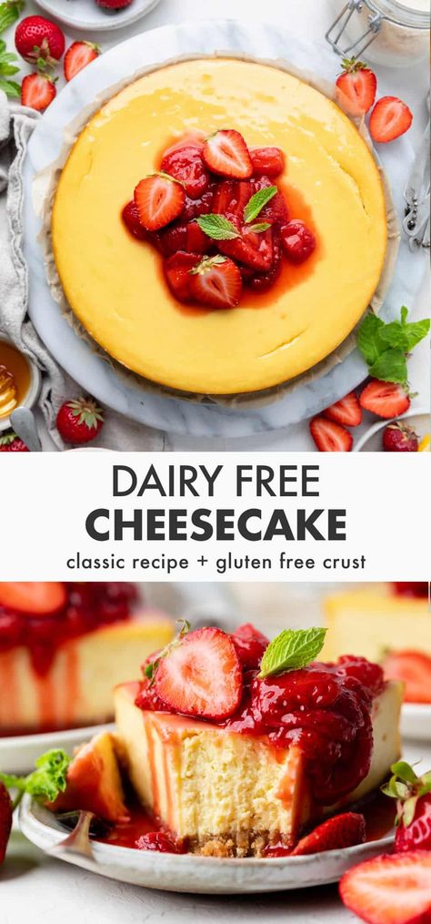 Classic Dairy Free Cheesecake Lactose Free Cheesecake, Diary Free Dessert, Dairy Free Cheesecake Recipe, Gluten Free Cheesecake Recipes, Dairy Free Deserts, Dairy Free Cheesecake, Dairy Free Cream Cheese, Gluten Free Crust, Dairy Free Cream