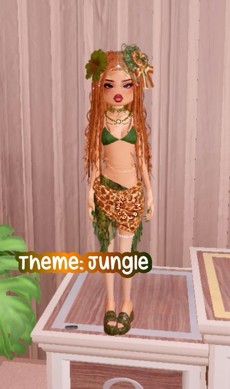 Dress To Impress Rain Forest, Dti Jungle Theme Outfits, Kim Possible Dress To Impress Theme, Jungle Outfit Ideas, Dti Tropical Theme Outfit, Dress To Impress Rainforest Theme, Dti Dress To Impress Outfits, Dti Theme Jungle, Dress To Impress Theme One With Nature