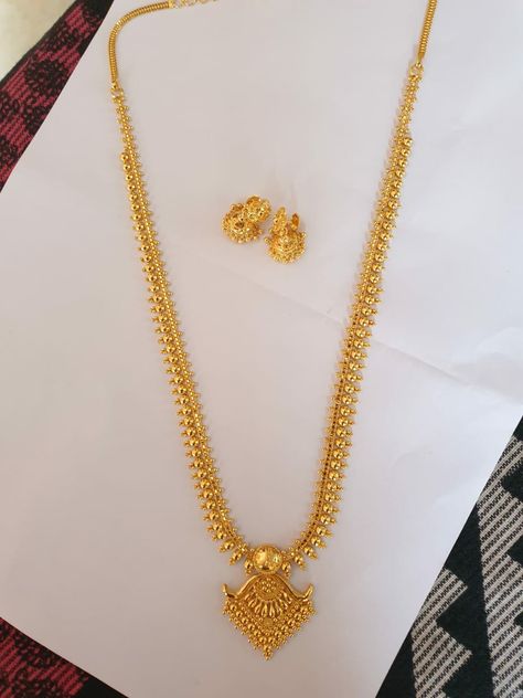 South Indian Jewellery Necklace Set Gold Simple, Kerala Thali Locket Designs Gold, Gold Necklace Long Indian, 32 Grams Gold Necklace, Gold Neck Chain Designs For Women Latest, Gold Aaram Design, Long Necklace Designs Gold Indian, Simple Long Chain Designs Gold, Gold Jewels Design Long Necklace