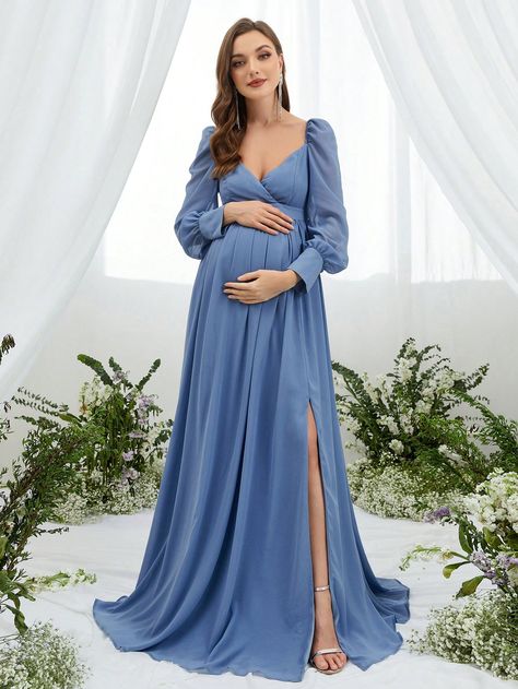 Maternity V Neckline Split Thigh Chiffon Maxi DressI discovered amazing products on SHEIN.com, come check them out!