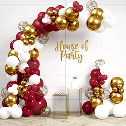 Red And Gold Balloons, Pink Garland, Red Party Decorations, Red Birthday Party, Deco Ballon, Shower Balloons, Gold Party Decorations, Gold Confetti Balloons, Metallic Balloons