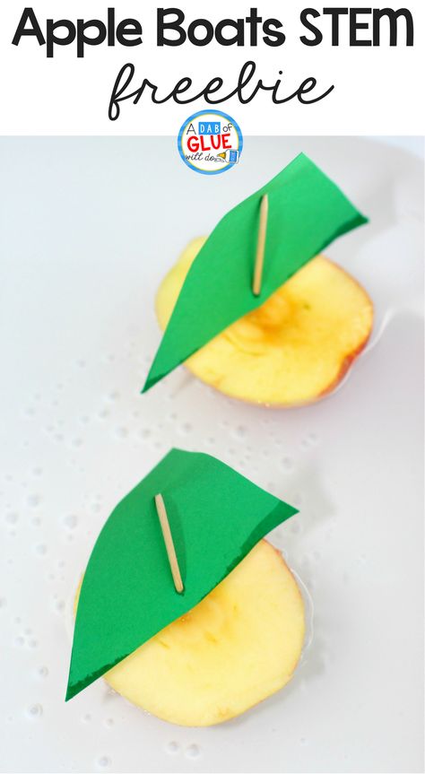 This Apple Boats STEM Activity is a simple, hands-on way for children to test if apples float and learn about buoyancy and density. Seed Germination For Kids, Kindergarten Stem Challenges, Simple Stem Projects, Apple Boats, Fall Stem Activities, Stem Activities Kindergarten, Art And Math, Apple Kindergarten, Elementary Stem