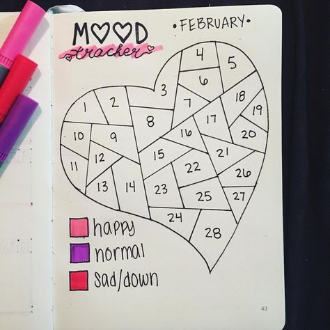 February mood tracker! ❤️keeping it simple with three basic moods this month. #heart #moodtracker #bujo #bulletjournal #february #pink #purple #red #bujo2018 #moods February Mood Tracker, February Mood, Bullet Journal Lists, Kunstjournal Inspiration, February Bullet Journal, Planner Diario, Bullet Journal Month, Bullet Journal 2020, Bullet Journal Ideas Templates