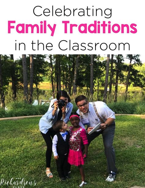 Celebrating families and family traditions in the classroom is incredibly valuable for our students. Use these ideas to celebrate families in your kindergarten and first grade classroom. Preschool Family Day Activities, Family Day Activities Kindergarten, Celebration Of Learning Ideas, Family Traditions Preschool Theme, Family Traditions Lesson, Christmas Around The World Activities, Ece Classroom, Around The World Activities, Classroom Christmas Activities